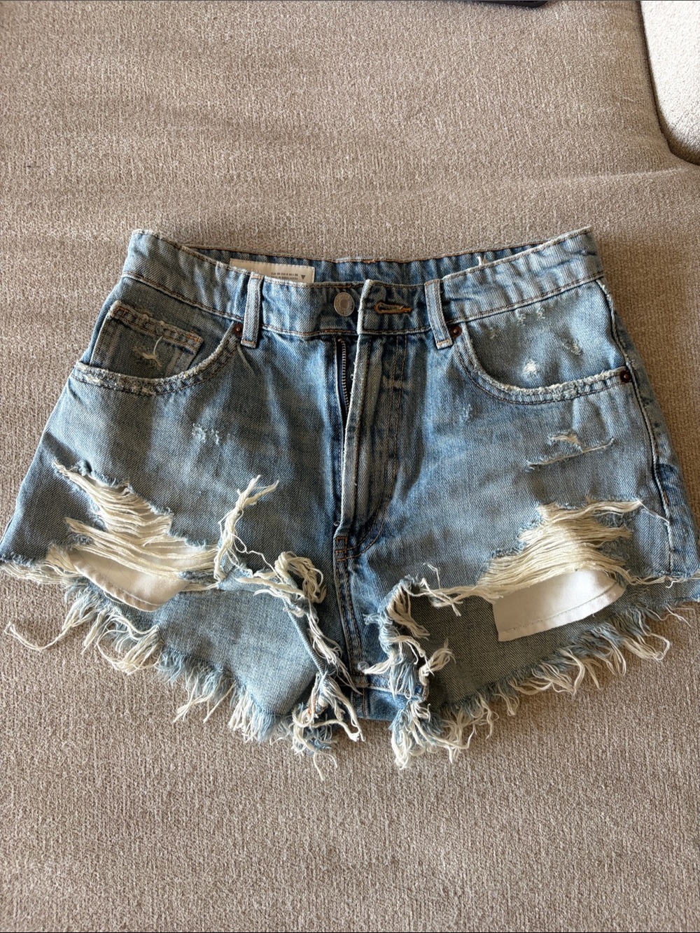 Zara Light Blue Distressed Denim Cutoff Shorts